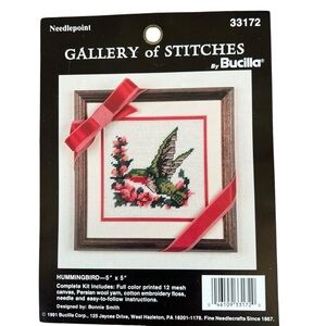 VTG Bucilla Gallery Of Stitches #33172 Hummingbird Needlepoint Kit 5x5 1991 READ